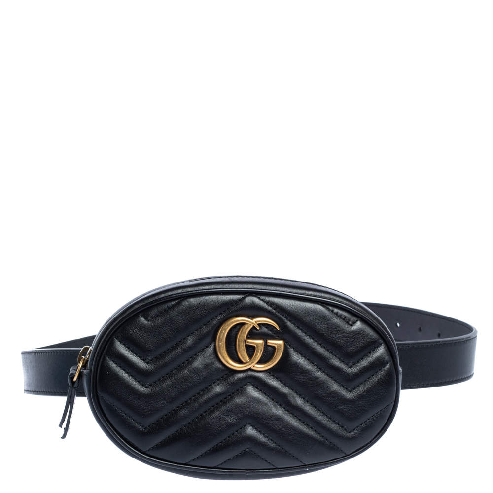 Gucci Black Matelasse Leather GG Marmont Belt Bag