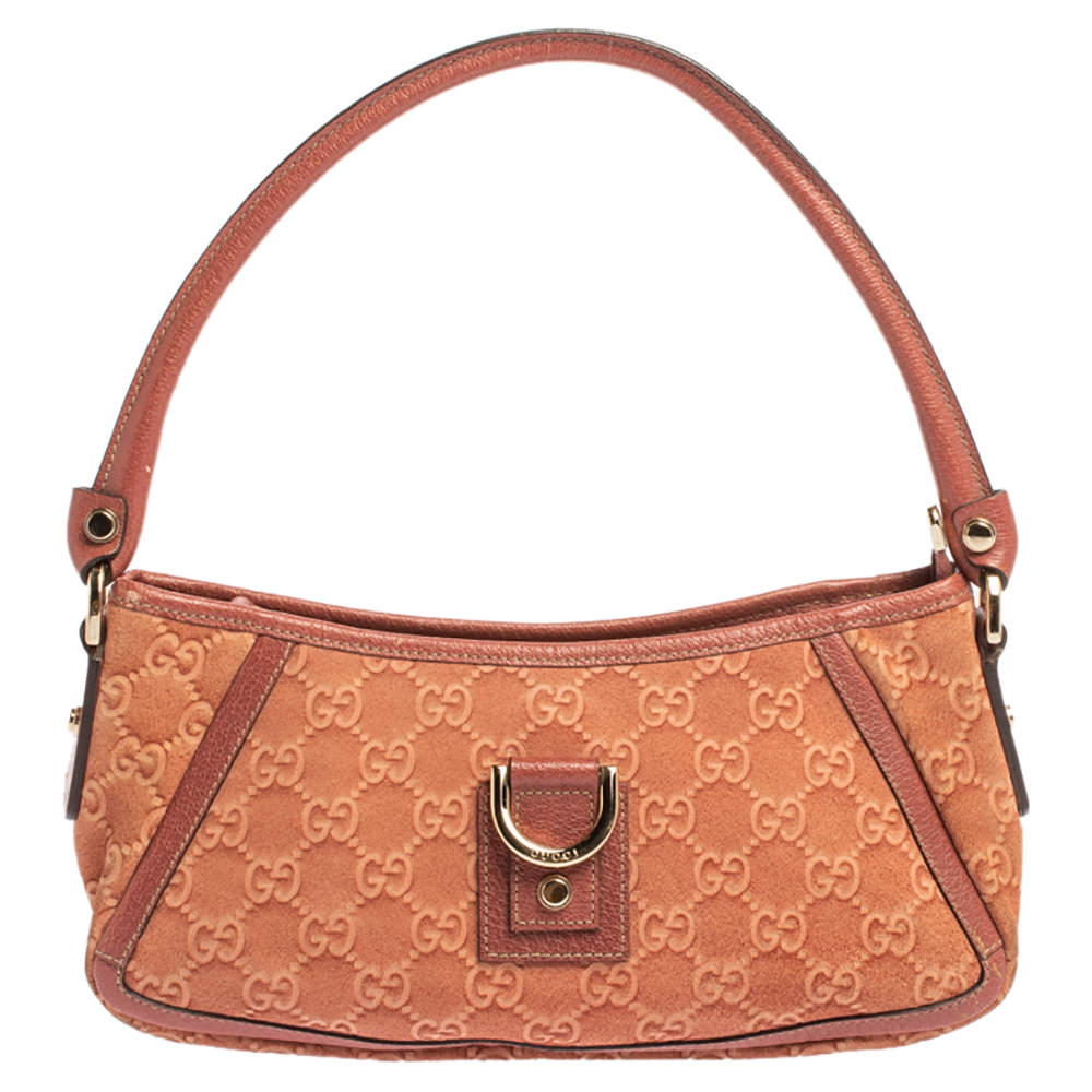 Gucci Orange GG Suede and Leather Abbey D-Ring Pochette Bag