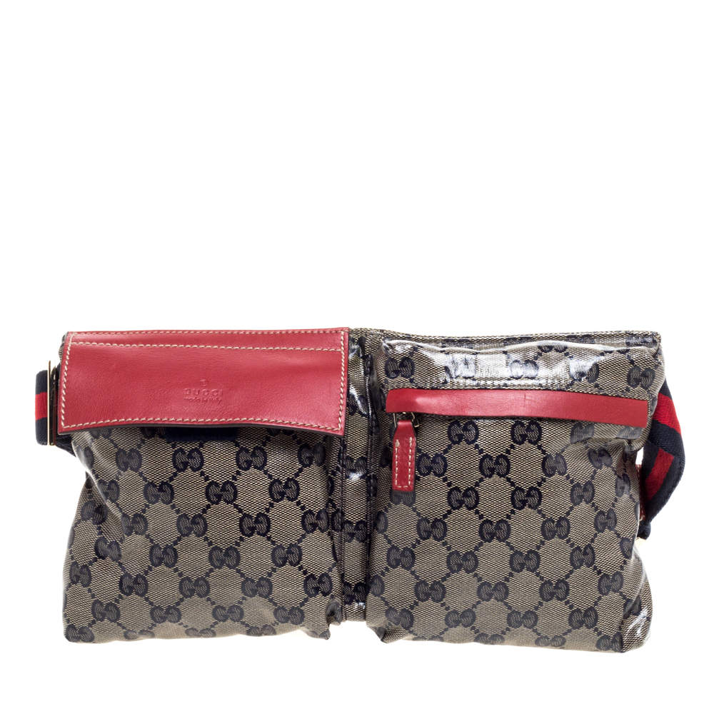 مملوكة مسبقًا Gucci Beige/Red GG Coated Canvas and Leather Belt Bag