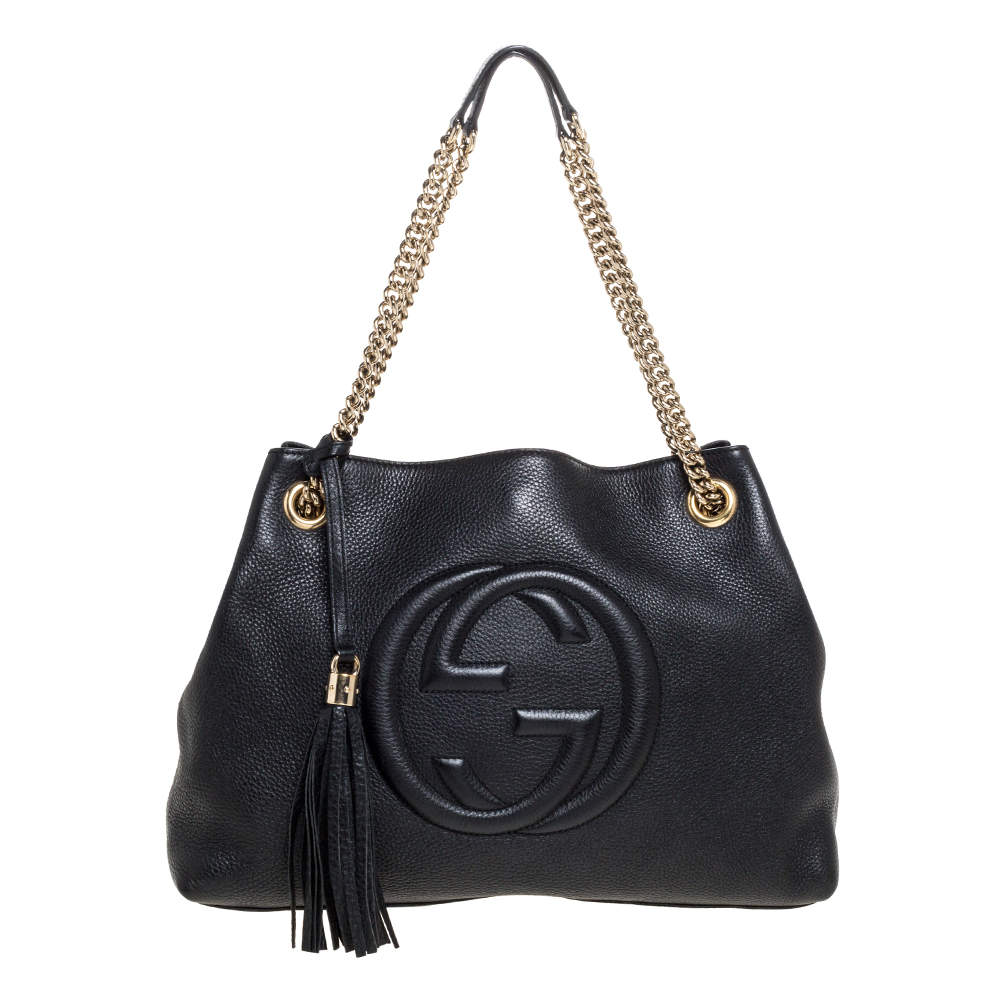 Pre Owned Gucci Black Pebbled Leather Medium Soho Tote