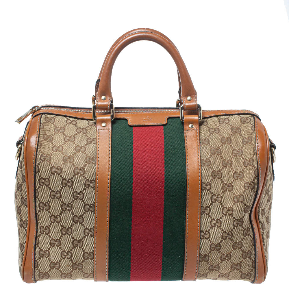 مملوكة مسبقًا Gucci Brown GG Canvas and Leather Medium Vintage Web Boston Bag