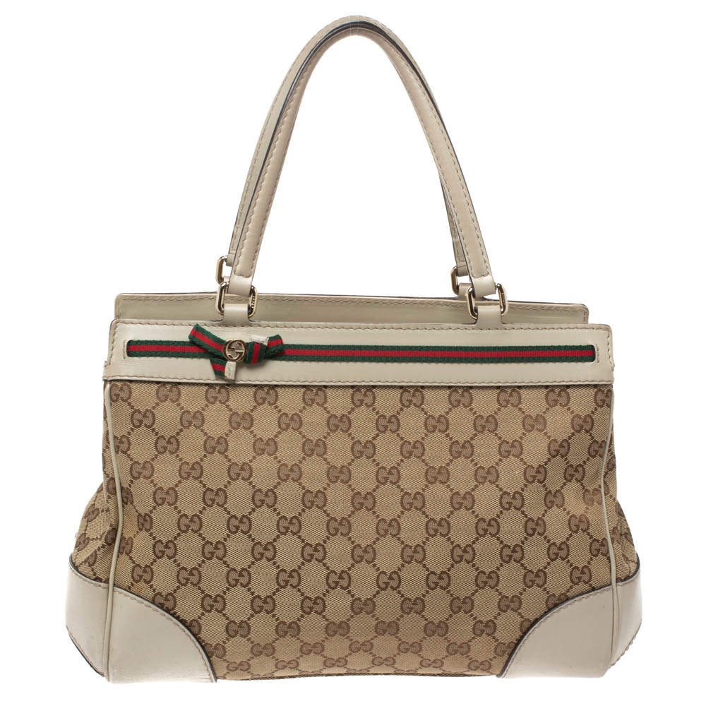 Gucci Beige GG Canvas and Leather Mayfair Bow Tote