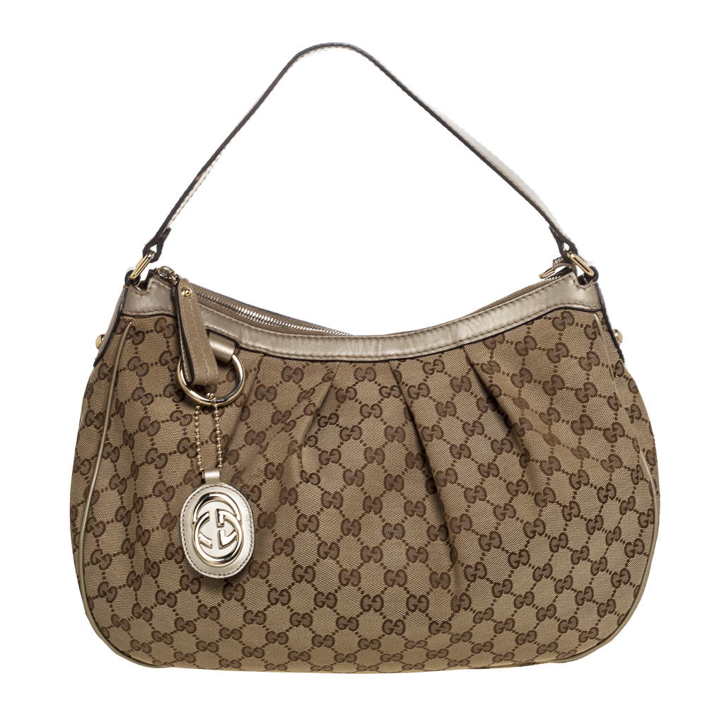 Gucci Beige GG Canvas and Leather Medium Sukey Hobo