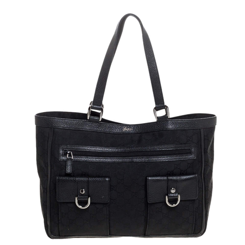 مملوكة مسبقًا Gucci Black GG Canvas and Leather Abbey Pocket Tote