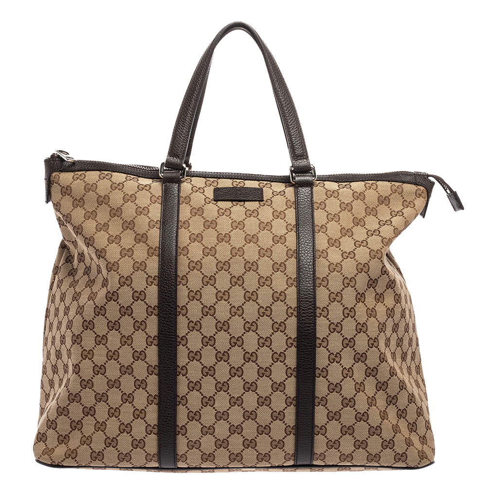 Gucci Beige GG Canvas and Leather Weekender Tote