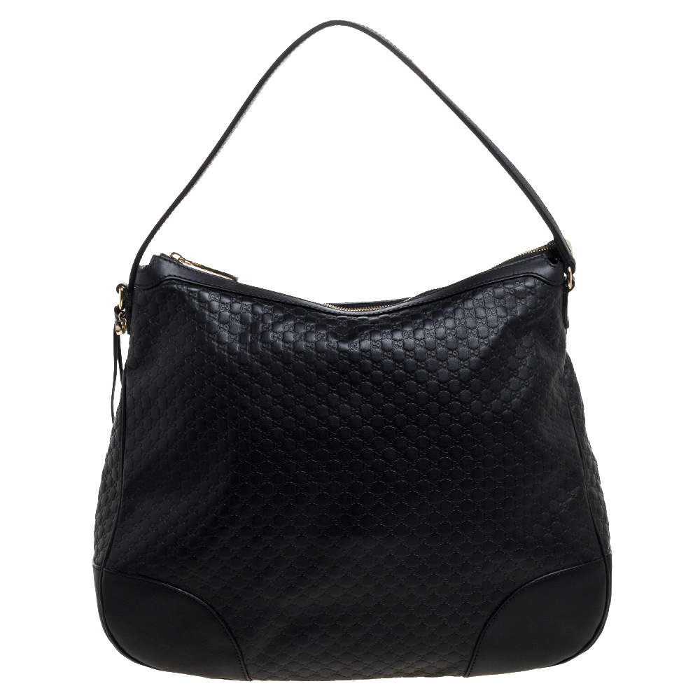 Pre Owned Gucci Black Microguccissima Bree Hobo