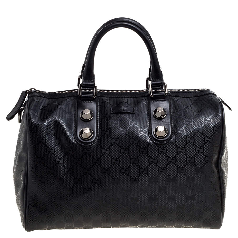 Pre Owned حقيبة غوتشي "جوي بوسطون" متوسطة كانفاس مطبوع جي جي أسود