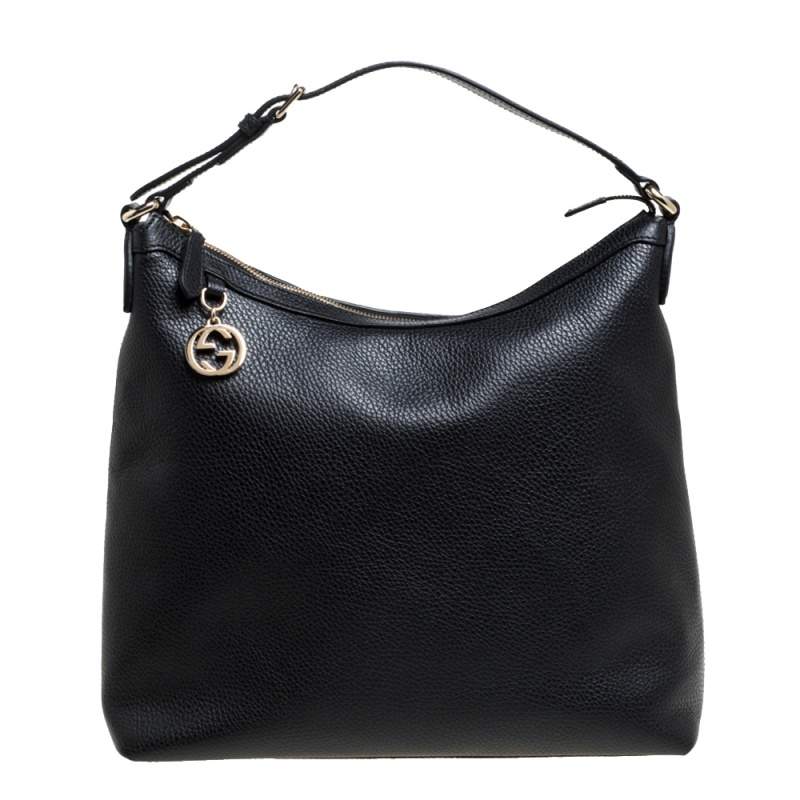 Pre Owned Gucci Black Leather GG Charm Hobo