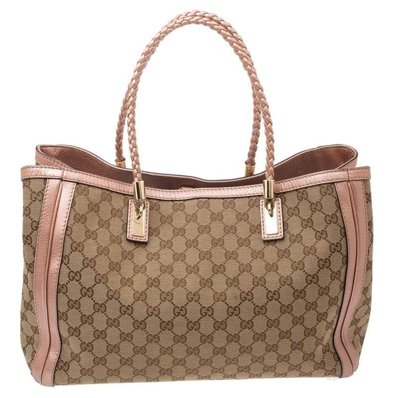 مملوكة مسبقًا Gucci Beige/Peach GG Canvas and Leather Bella Tote