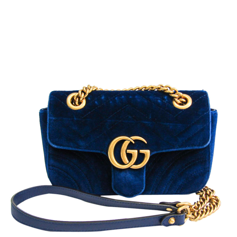 Gucci Blue Velvet GG Marmont Shoulder Bag