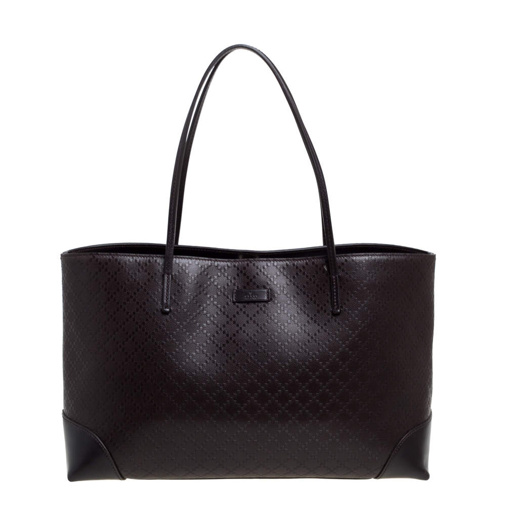 مملوكة مسبقًا Gucci Dark Brown Diamante Leather Medium Bright Tote 