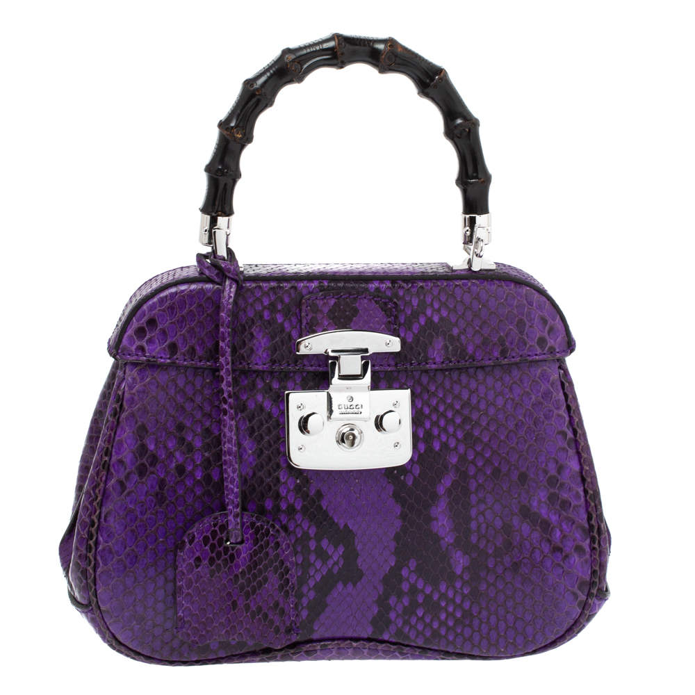Gucci Purple Python Lady Lock Bamboo Top Handle Bag