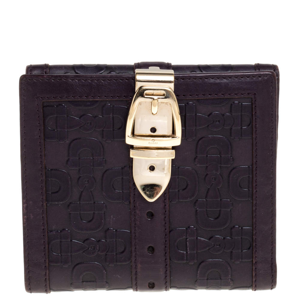 مملوكة مسبقًا Gucci Dark Purple Leather Compact Wallet