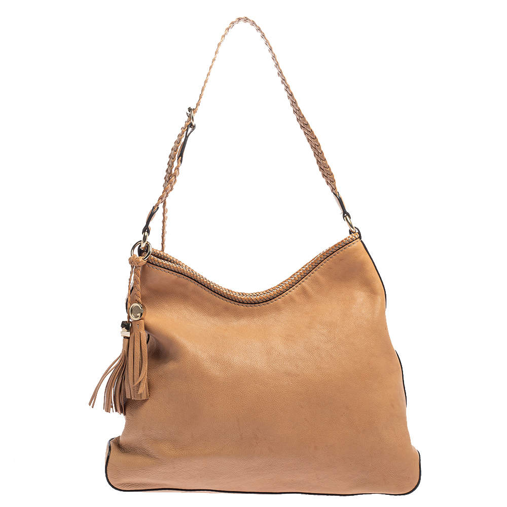 Pre Owned Gucci Beige Leather Medium Marrakech Hobo