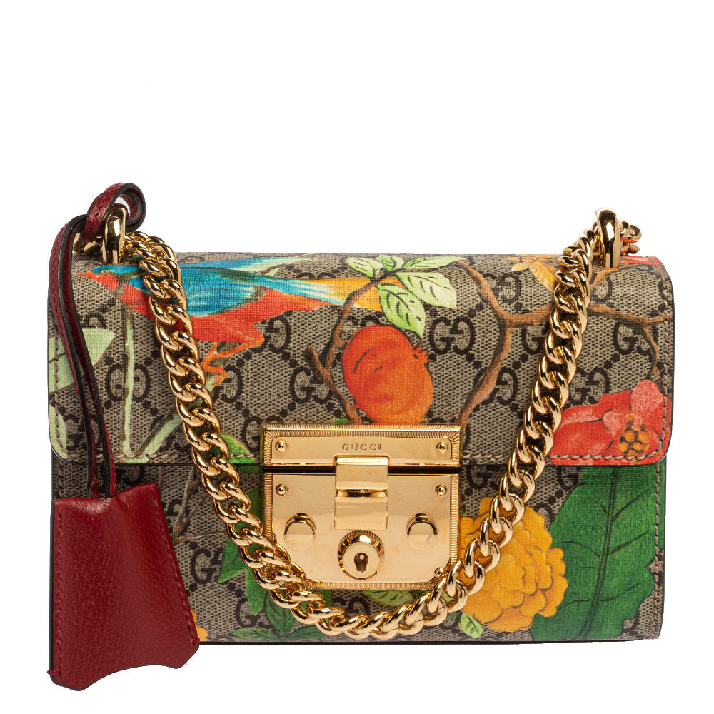 Gucci Multicolor GG Supreme Tian Canvas and Leather Small Padlock Shoulder Bag