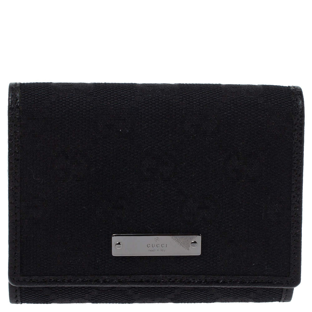 Pre Owned Gucci Black GG Canvas Flap Card Holder