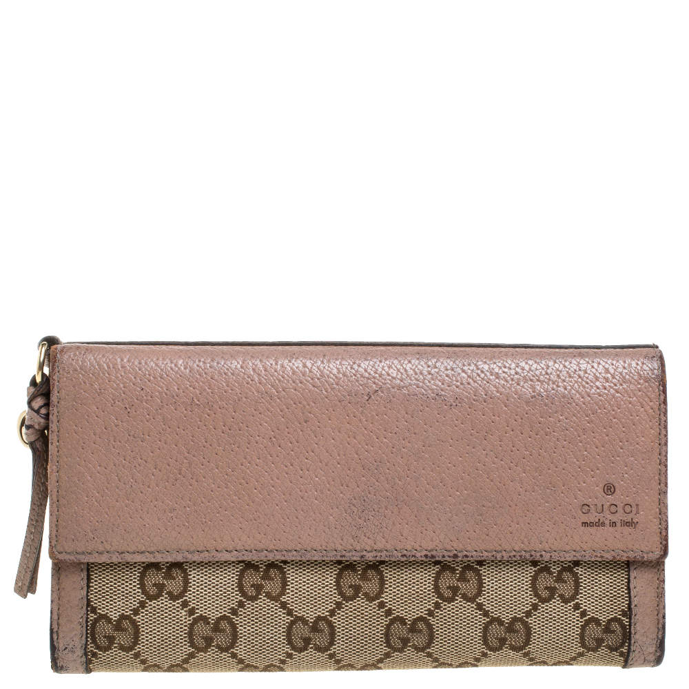Pre Owned Gucci Nude/Beige GG Canvas and Leather Bree Original Continental Wallet