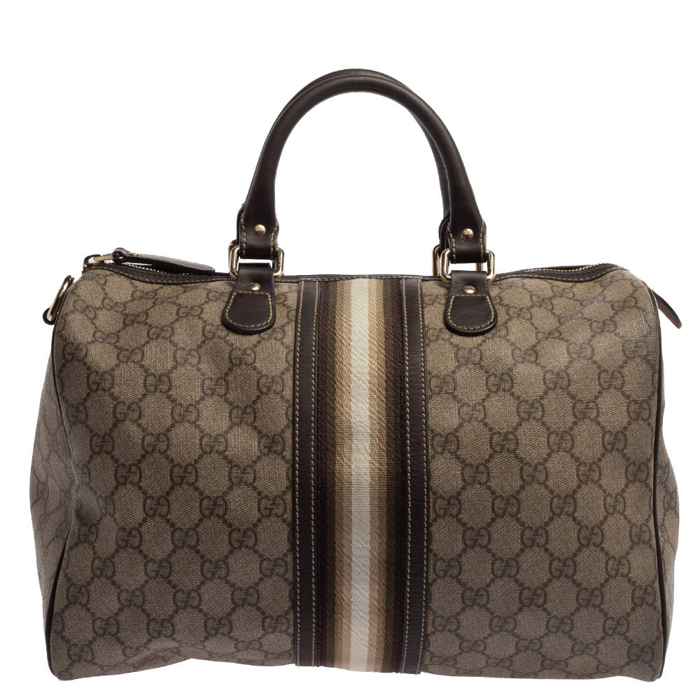 Pre Owned حقيبة غوتشي جوي ويب بوسطن متوسطة جلد وكانفاس جي جي بيج/ بنية