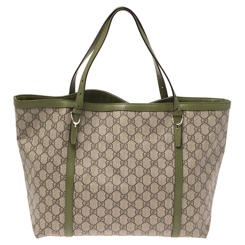مملوكة مسبقًا Gucci Green/Beige GG Supreme Canvas and Leather Medium Nice Tote