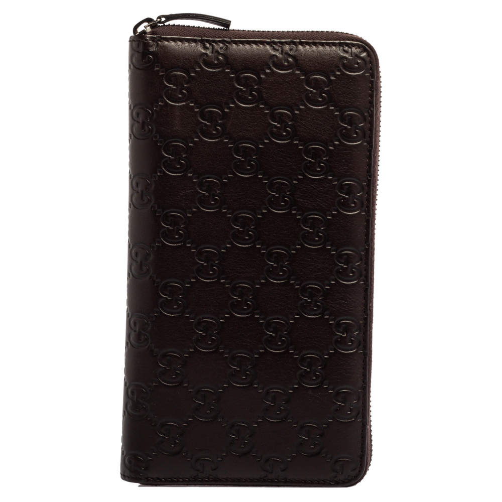 Pre Owned Gucci Brown Guccissima Leather Zip Around Organizer Wallet