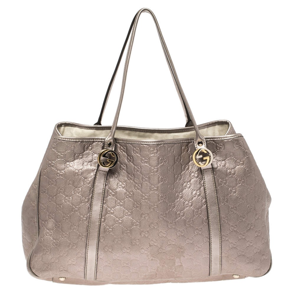 Pre Owned حقيبة يد غوتشي توينز جي جي توينز جلد غوتشيسيما ميتاليك كبيرة