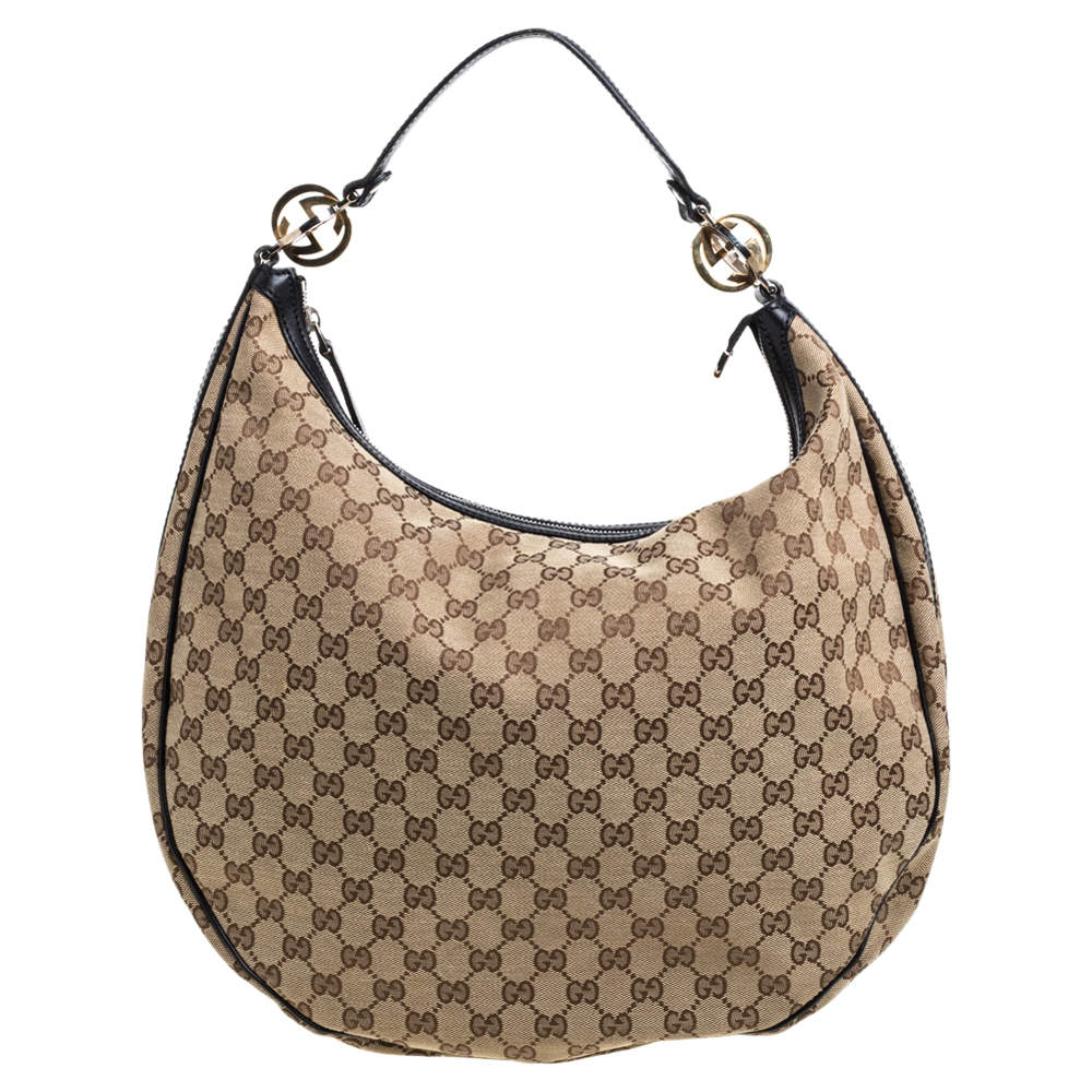 Pre Owned حقيبة هوبو غوتشي "جي جي توينز" كبيرة كانفاس جي جي بيج و أسود