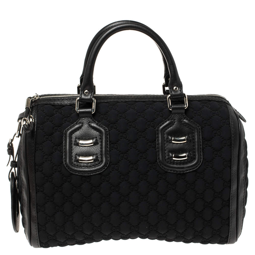 Gucci Black GG Neoprene and Leather Medium Techno Tag Boston Bag