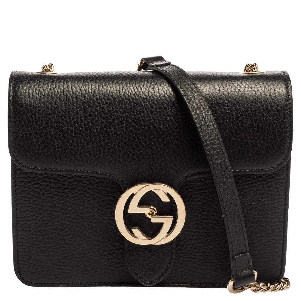 مملوكة مسبقًا حقيبة كتف غوتشي "مارمونت" صغيرة مزينة بشعار الماركة جي جي جلد أسود