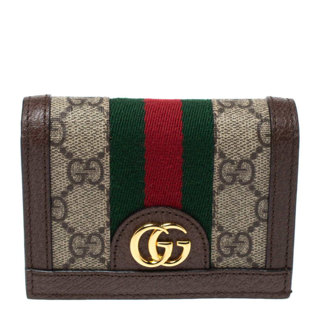 Gucci Beige/Brown GG Supreme Canvas and Leather Ophidia Web Compact ...