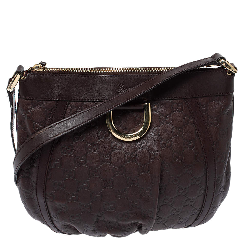 Pre Owned حقيبة كتف غوتشي حلقة دي جلد غوتشيسيما بنية داكنة