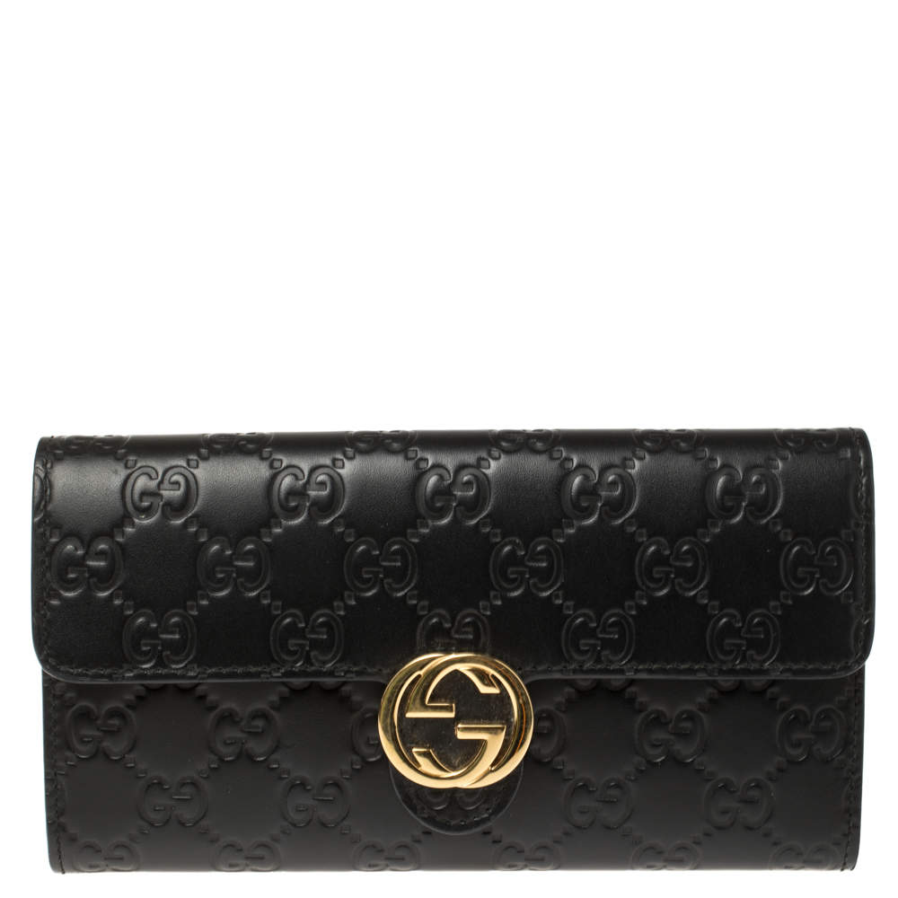 مملوكة مسبقًا محفظة غوتشي كونتيننتال الشهيرة جي جي جلد غوشتيسيما أسود