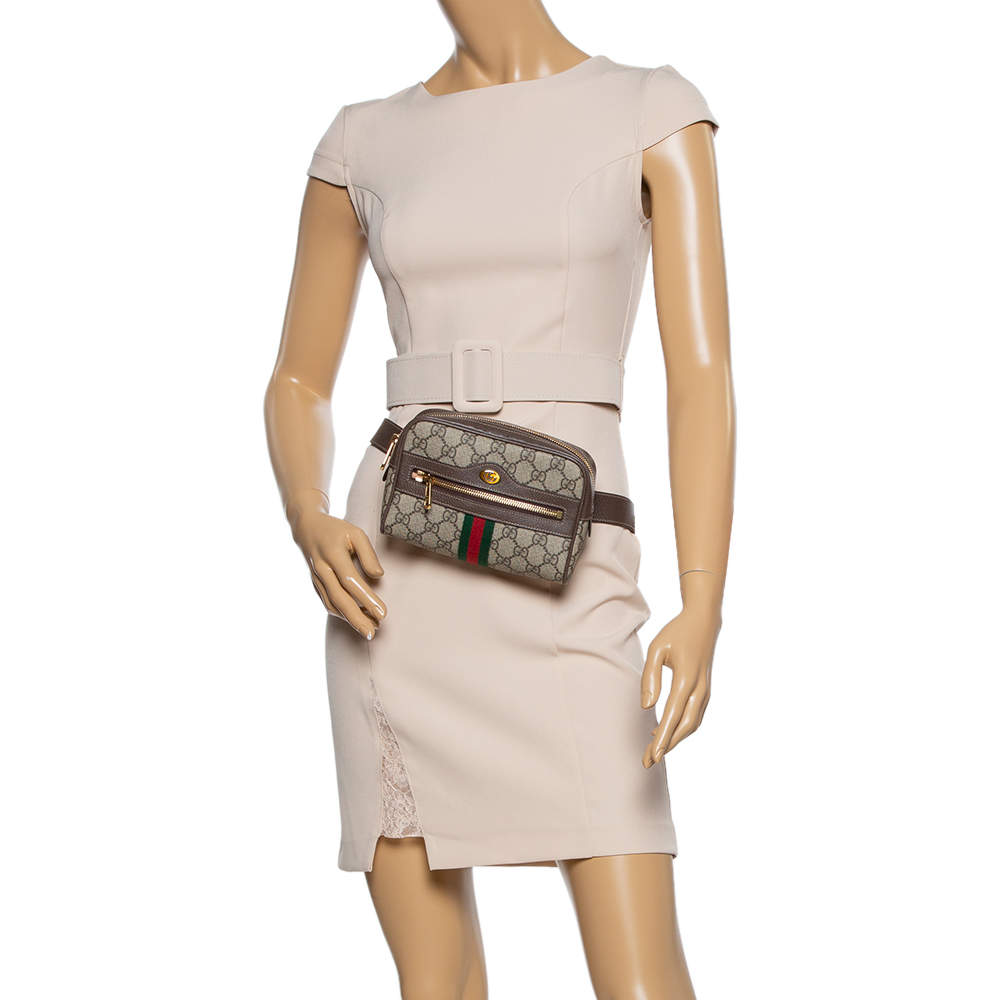 Ophidia GG small belt bag in beige and ebony Supreme