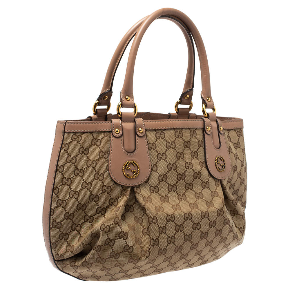 Gucci Beige/Pink GG Canvas Scarlett Interlocking G Small Tote Bag