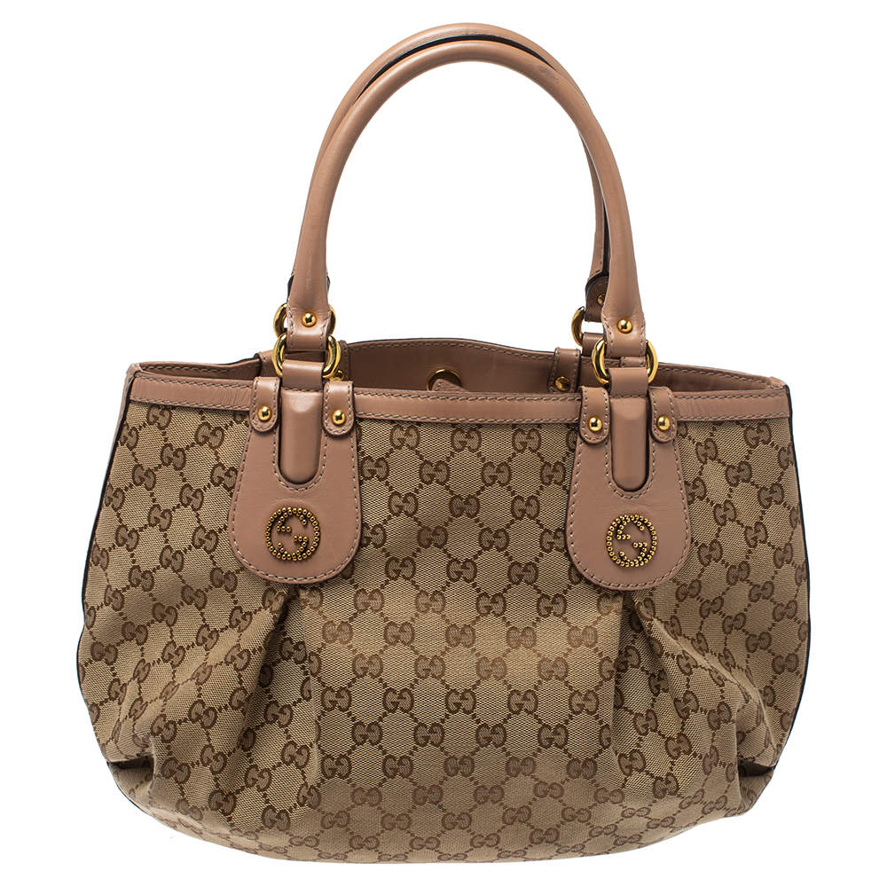 Gucci Beige/Pink GG Canvas Scarlett Interlocking G Small Tote Bag