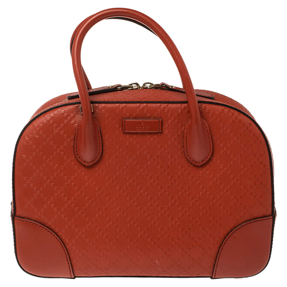 Pre Owned Gucci Orange Diamante Leather Small Bright Satchel