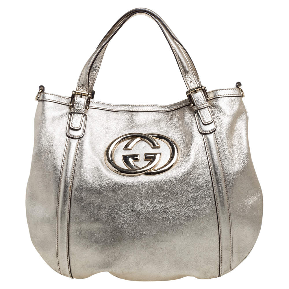 Pre Owned Gucci Gold Leather Britt Hobo 