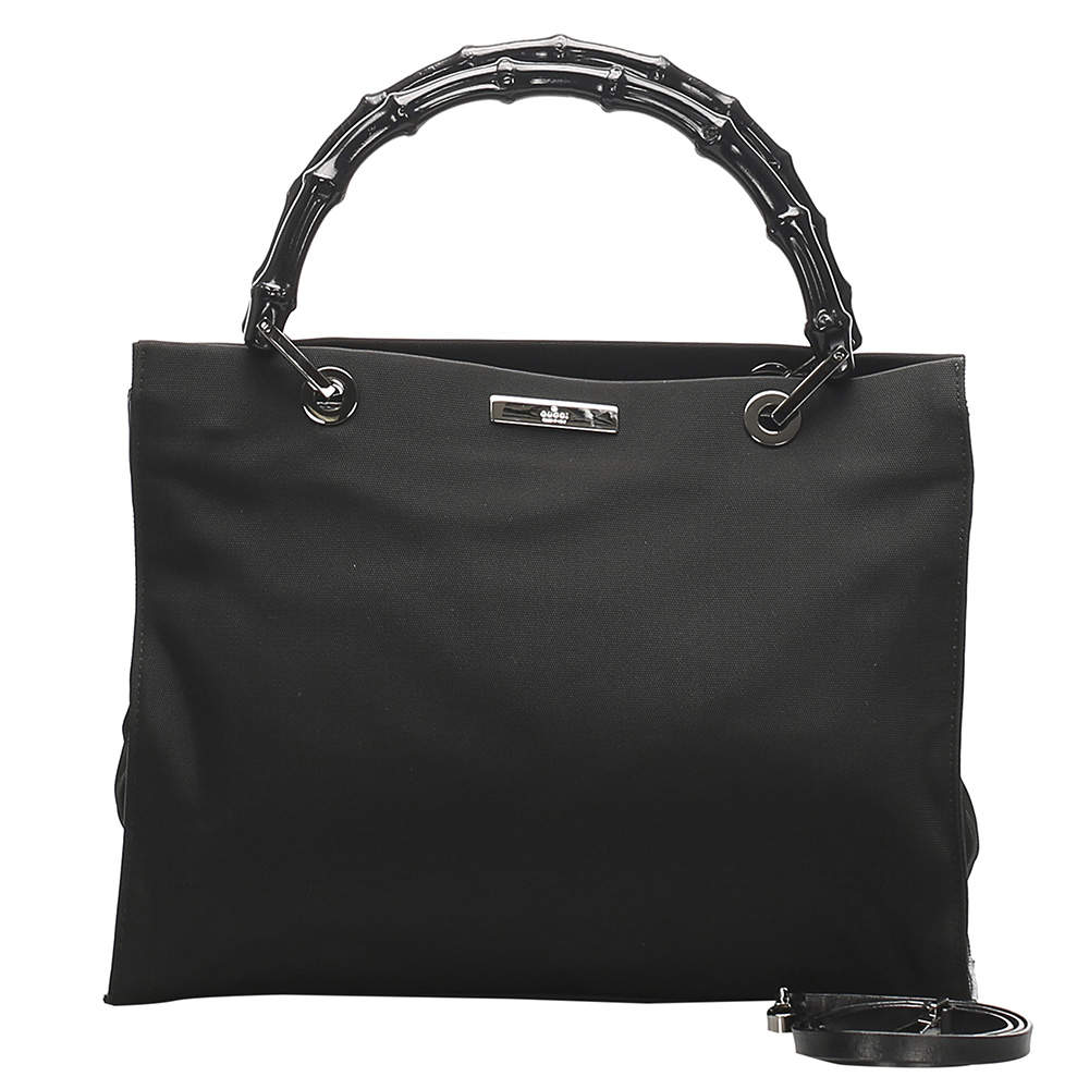 Pre Owned Gucci Black Canvas Bamboo Shoulder Bag