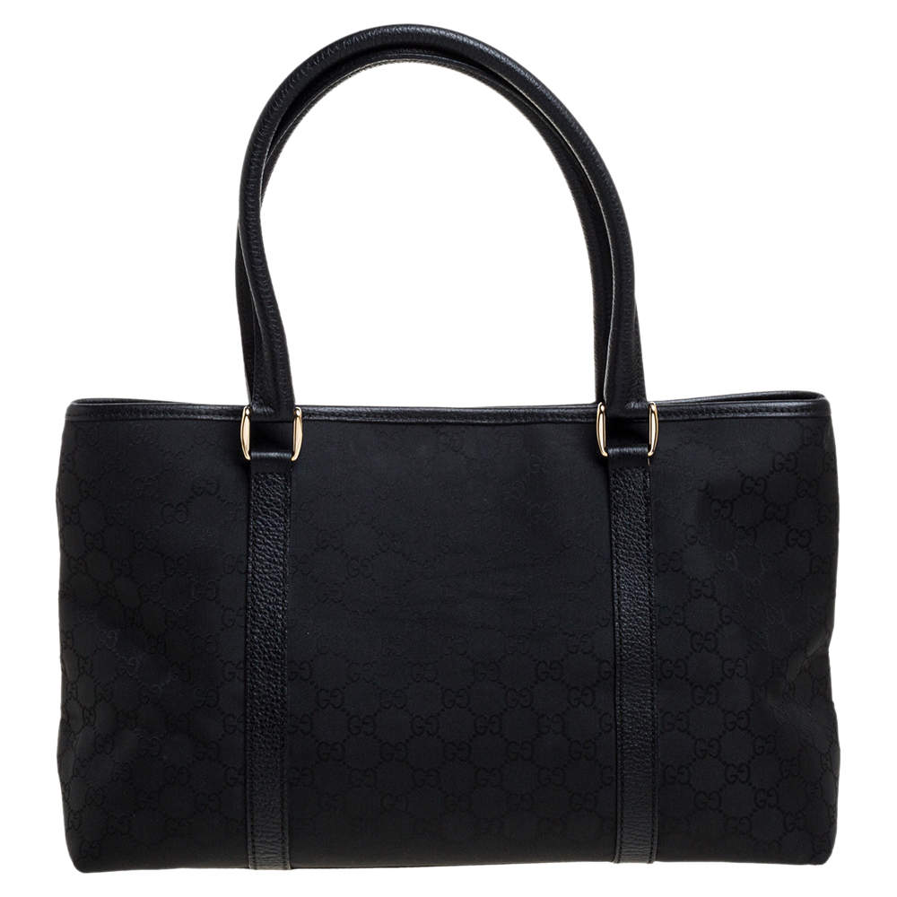 Pre Owned Gucci Black GG Canvas and Leather Shopper Tote