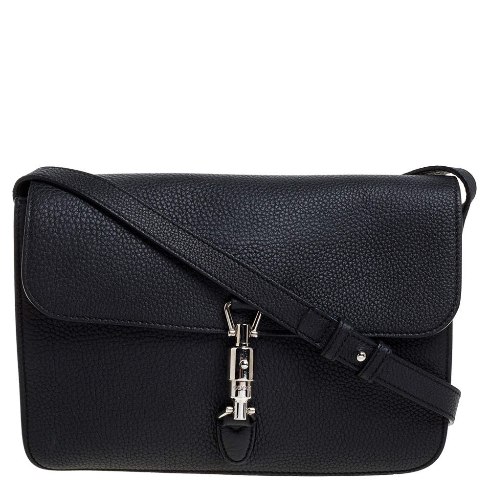مملوكة مسبقًا Gucci Black Leather Jackie Soft Flap Shoulder Bag