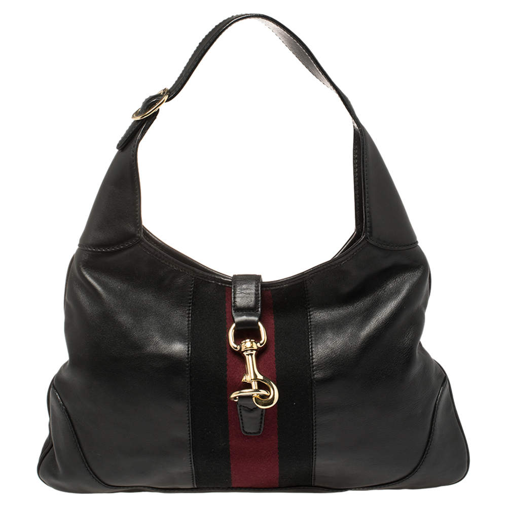 مملوكة مسبقًا حقيبة هوبو غوتشي جاكي أوه ويب جلد سوداء