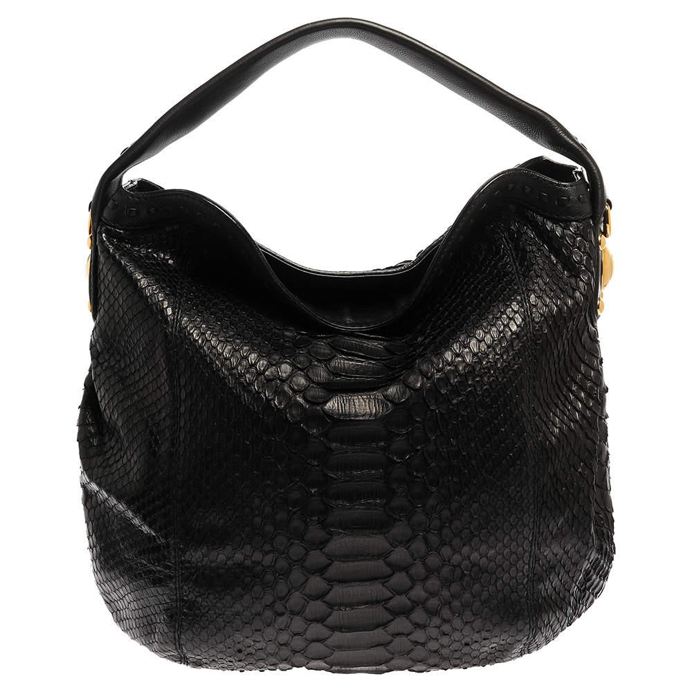 Pre Owned Gucci Black Python Sunset Hobo