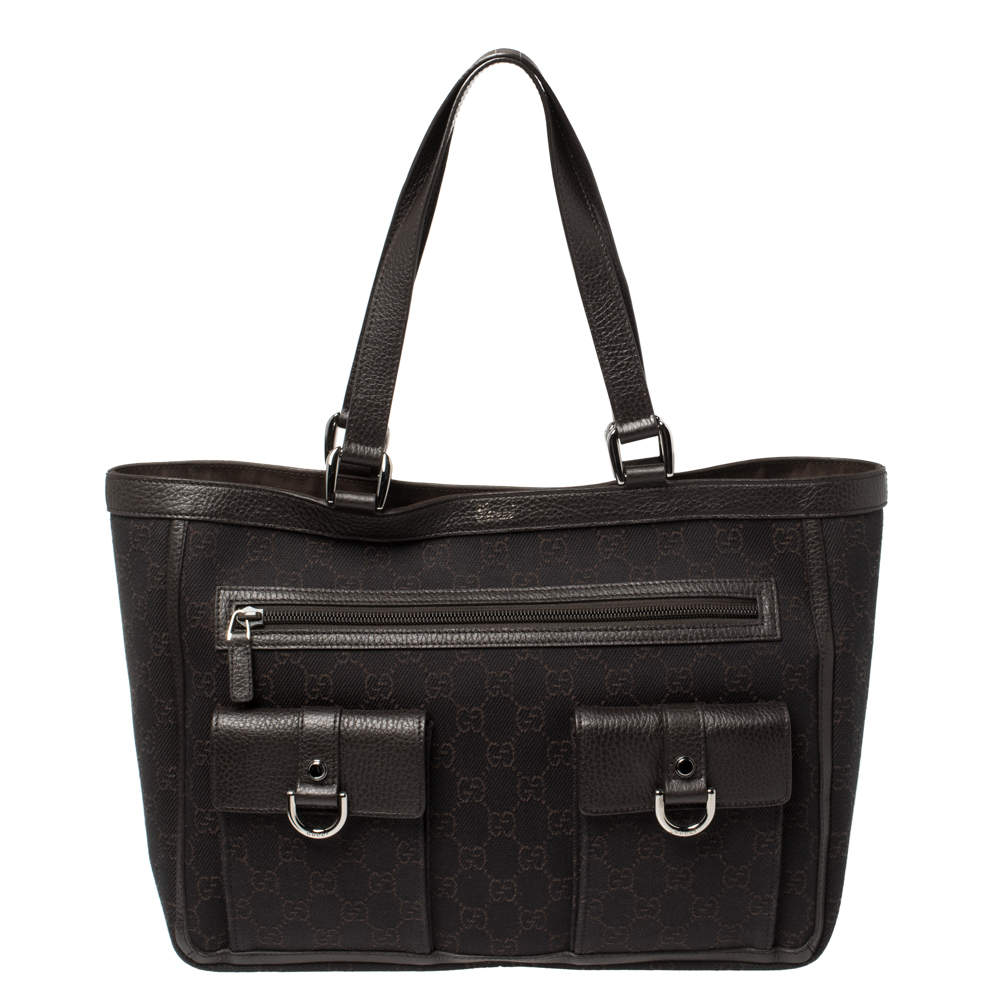Gucci Dark Brown GG Canvas and Leather Abbey Pocket Tote Gucci | The