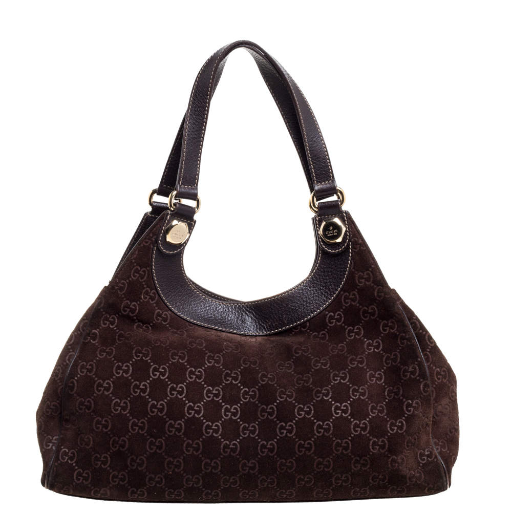 مملوكة مسبقًا Gucci Dark Brown GG Suede and Leather Medium Charmy Tote