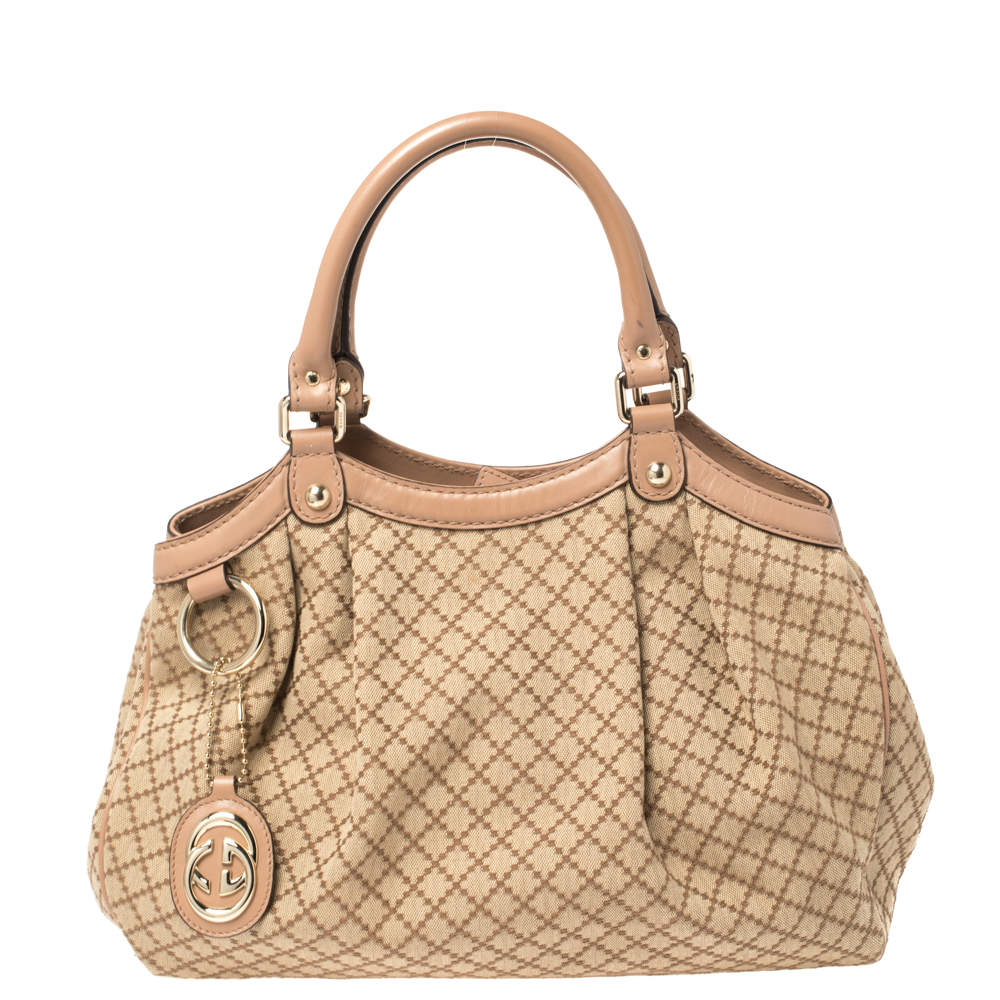 مملوكة مسبقًا حقيبة يد غوتشي "سوكي"  متوسطة جلد وكانفاس ديامنتى بيج  