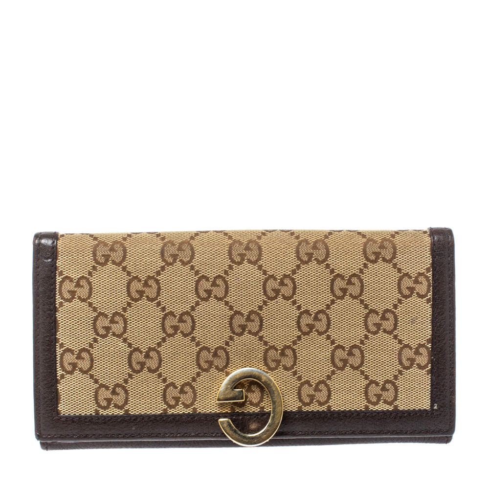 Gucci Brown GG Canvas and Leather G Continental Wallet