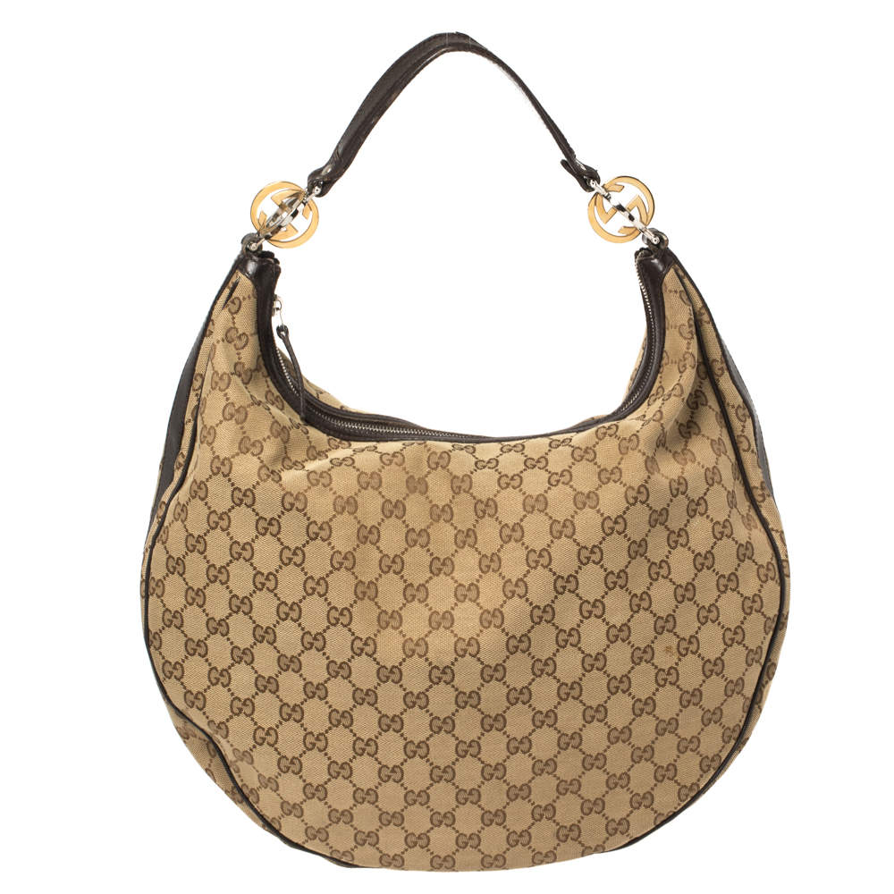 Gucci Beige/Brown GG Canvas and Leather Large GG Twins Hobo