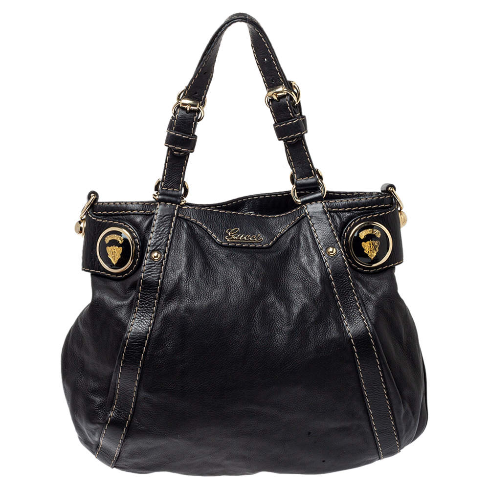 Pre Owned حقيبة كتف غوتشي كرست بول جلد سوداء