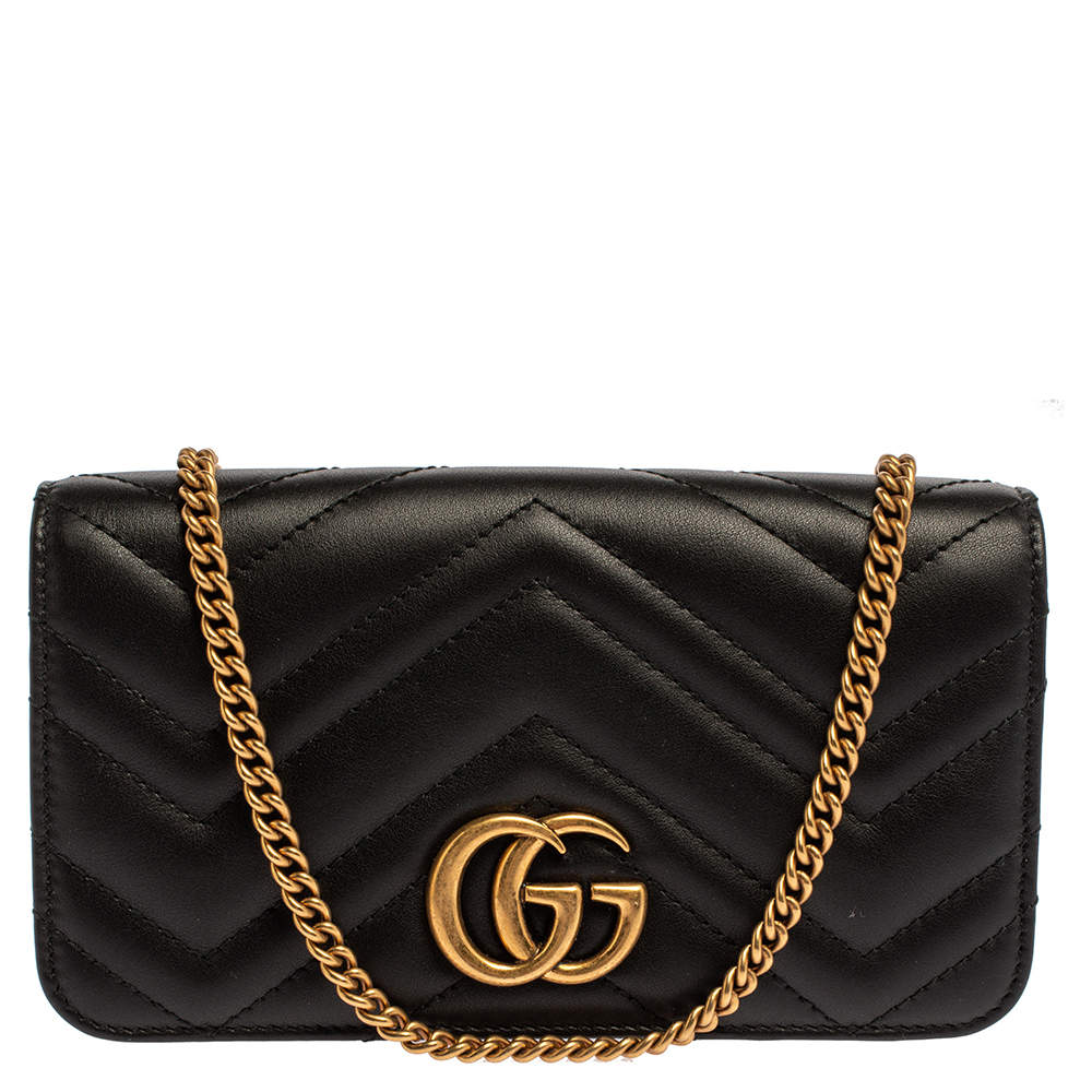 Gucci Black Leather Mini Marmont Chain Bag