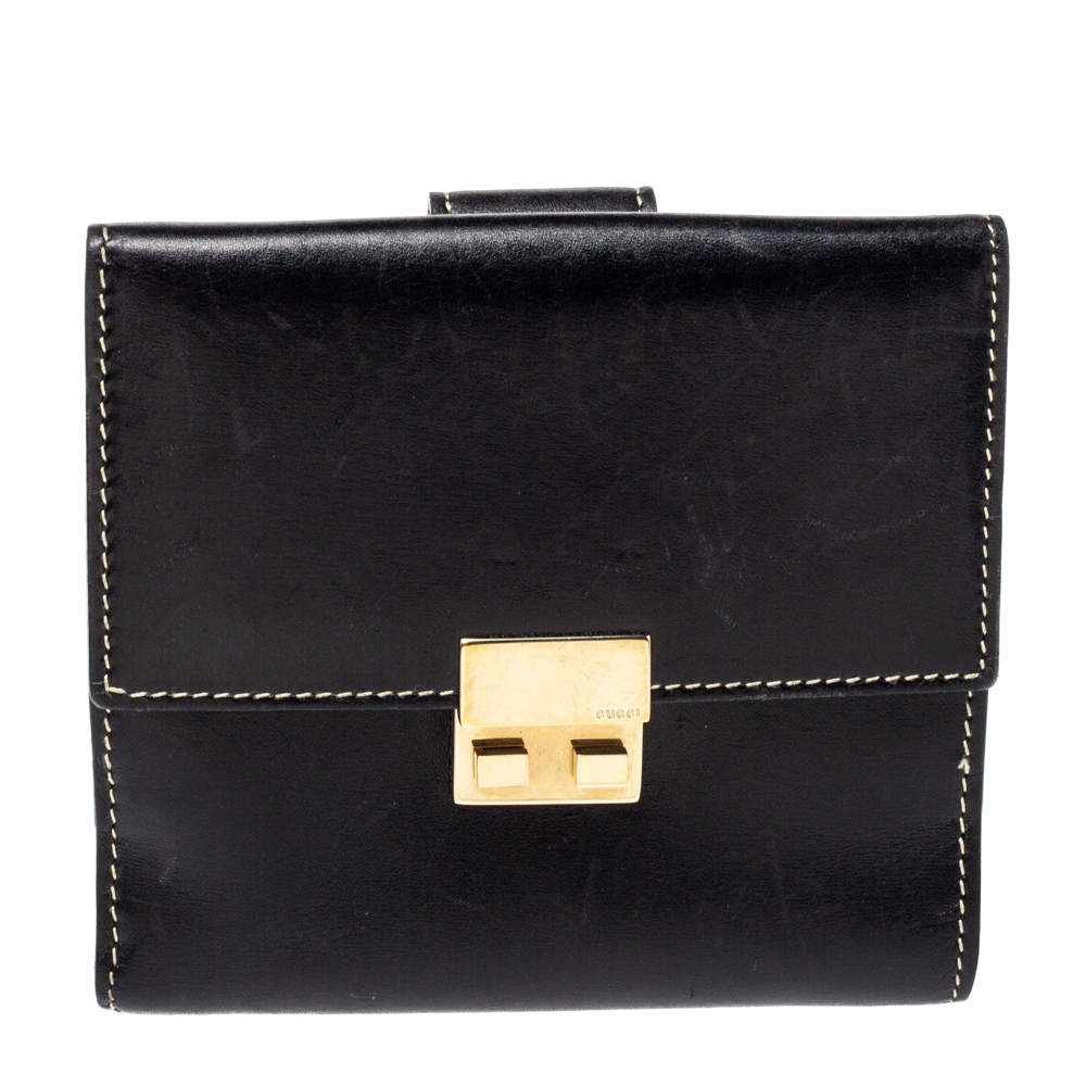 Pre Owned محفظة غوتشى قلاب فرنسا جلد سوداء 