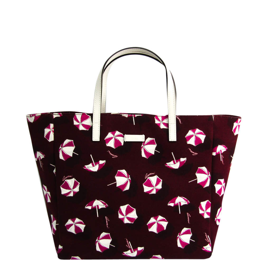 Pre Owned Gucci Red/White Canvas Parasol Print Tote  Bag